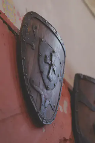 Rustic Wooden Shield on Wall