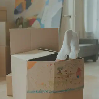Feet Out of Cardboard Box